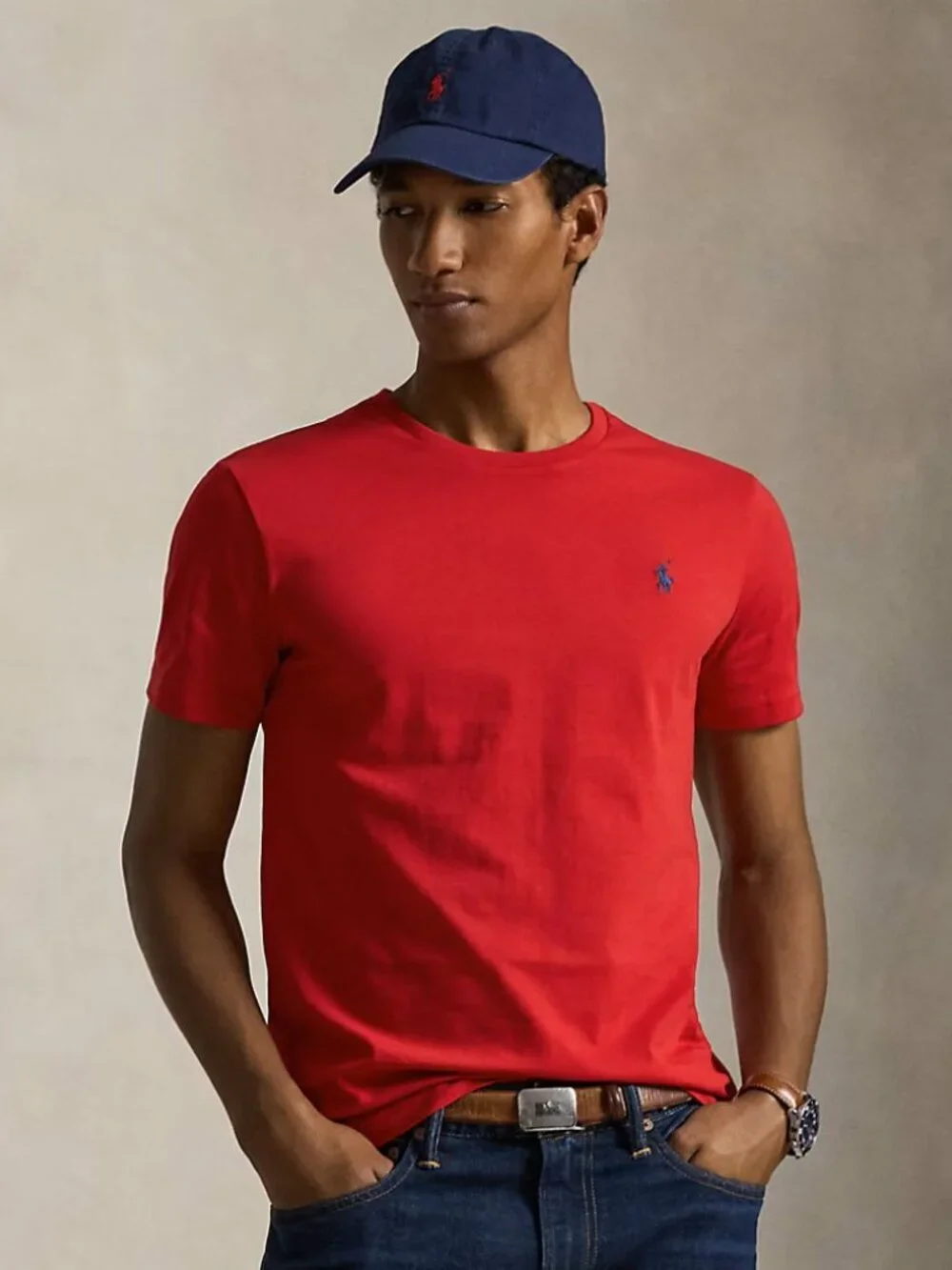 POLO RALPH LAUREN Jersey Crewneck Custom Slim Short-Sleeve Cotton T-Shirt in Red